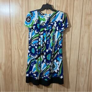 dBy Ltd. Vintage Blue Floral Retro Short Sleeve Mini Babydoll Dress 10P